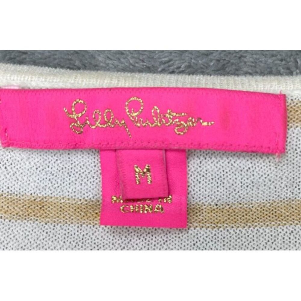 Lilly Pulitzer Elba Tunic White w/Stripes Lightweight Sz Medium Pockets Tassels - Picture 6 of 10